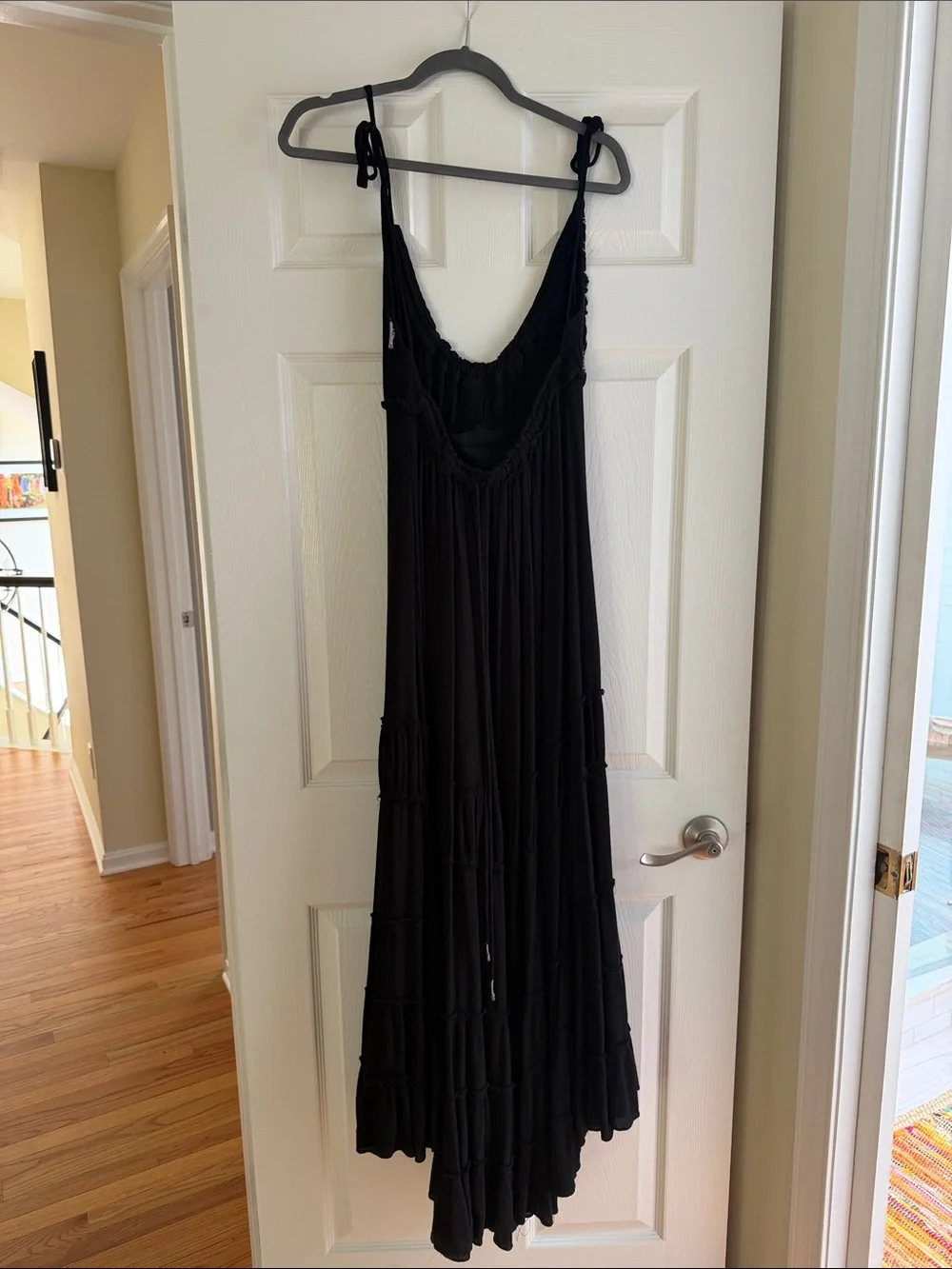 Free People Black Tiered Maxi Dress with Tie Straps